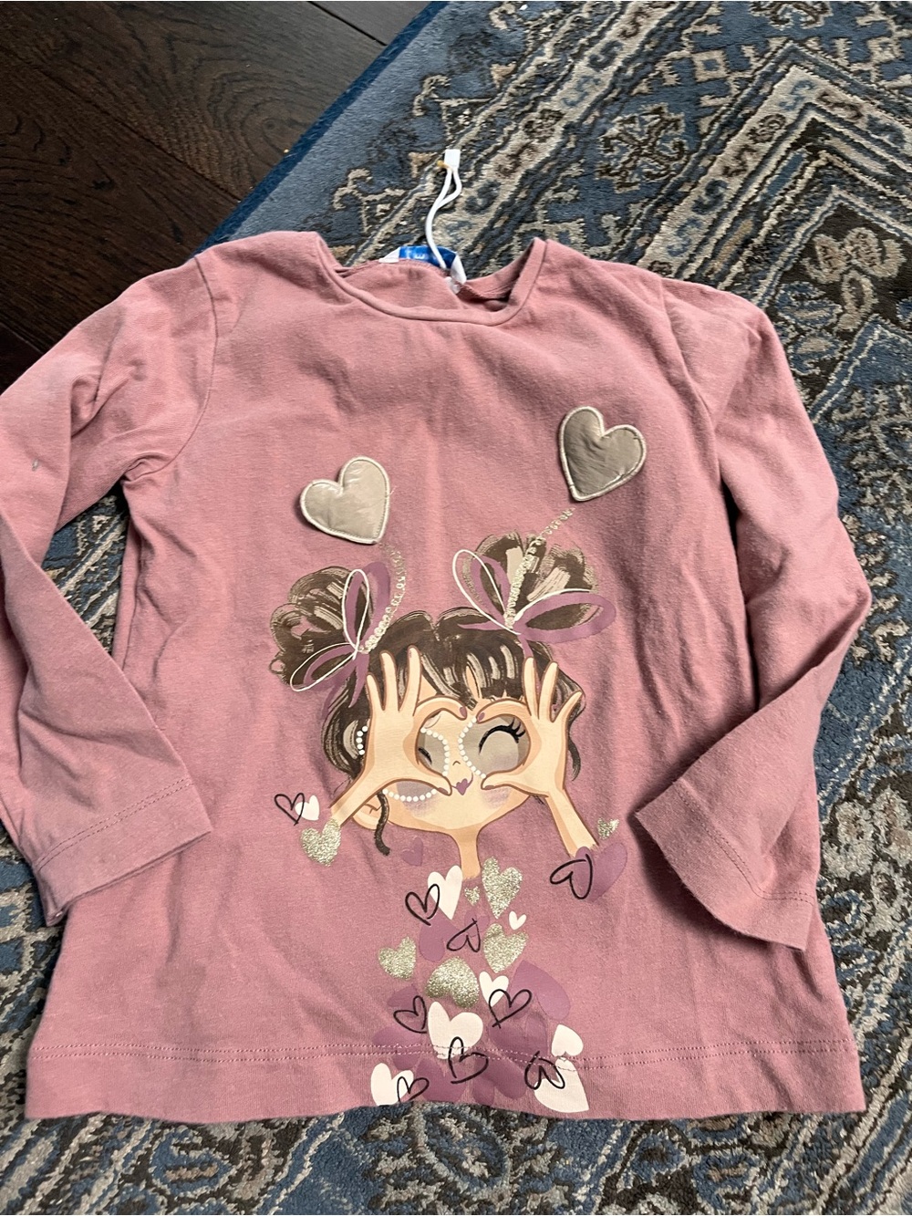 Girls' Pink Heart Graphic Long-Sleeve Top